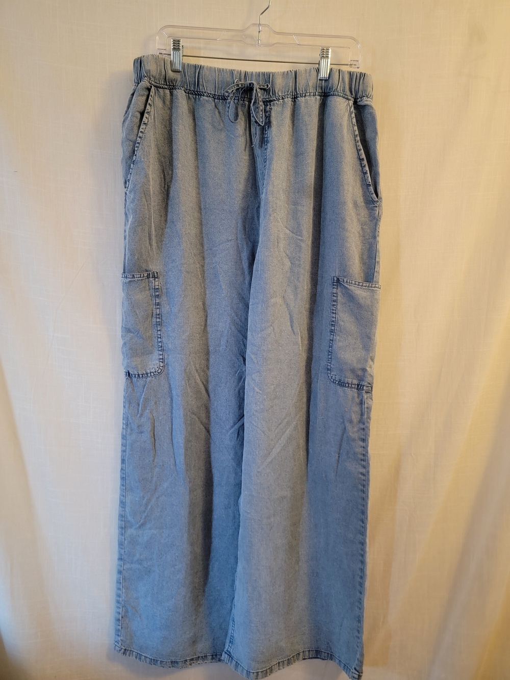 For The Republic Light Blue Wide-Leg Cargo Pants